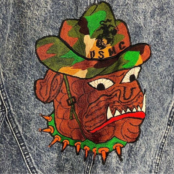 Vintage 1980s USMC Bulldog Marines Acid Wash Denim Jacket - Picture 3 of 3